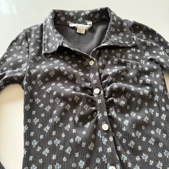 American Eagle-Long Sleeve-Floral-Shirt Dress-Button Front-Collar-Gray-Blue-XS - Picture 3 of 9
